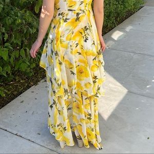 Meghan Los Angeles- high low lemon printed maxi dress